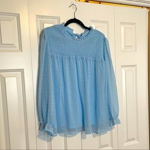 Paitluc Jacquard layered ruffled long sleeve blouse. Size L.